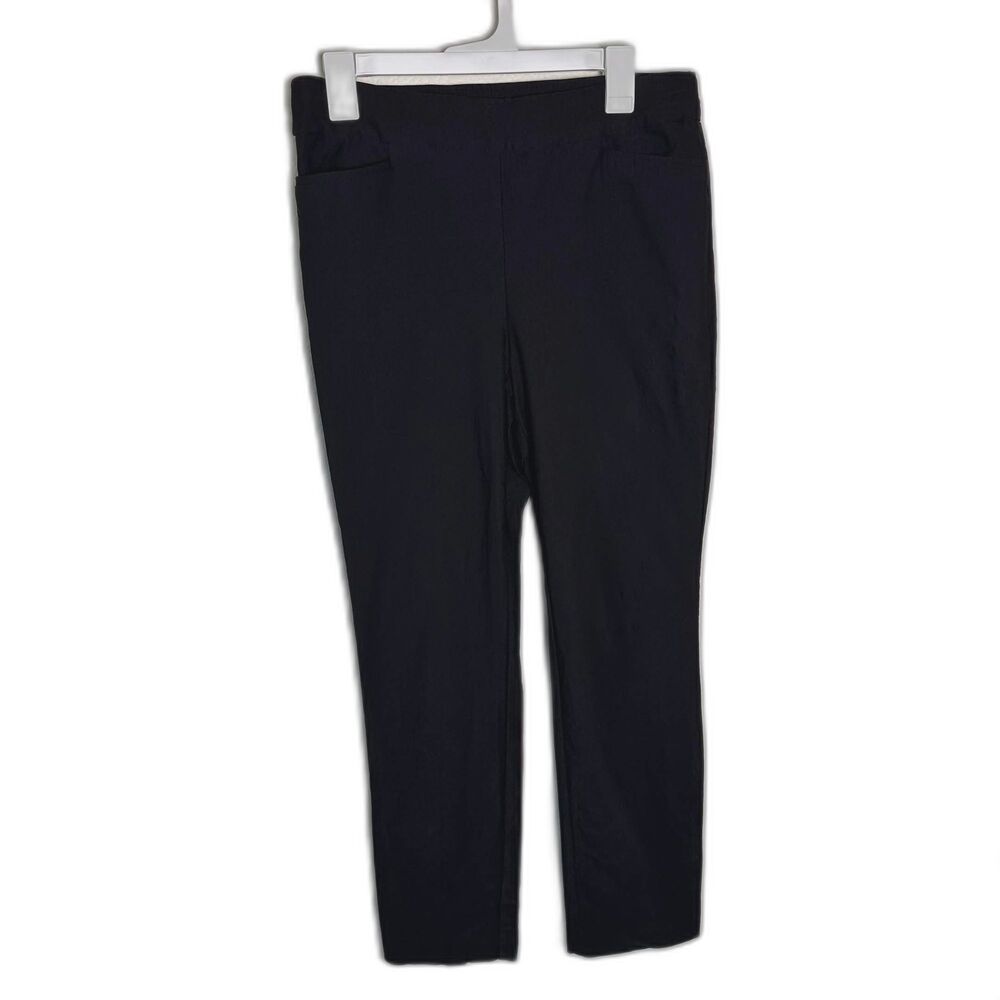 Chico's Pull On Ankle Pants Black Size 1R Regular US 8 Stretch Trousers Office